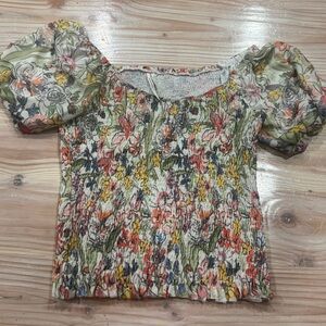 Anthropologie Floral Puff Sleeve Blouse SMALL